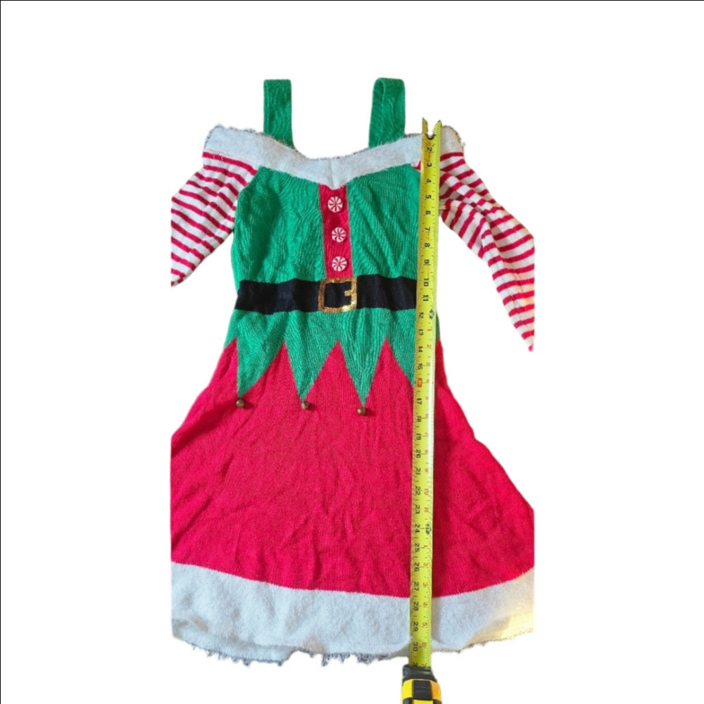 Christmas Green and Red Elf Sweater Dress - Picture 4 of 8